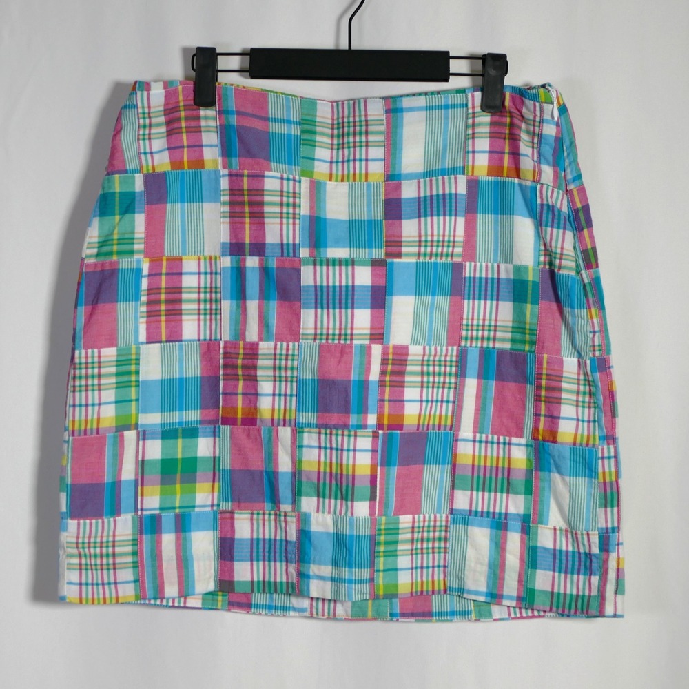 Talbots Women Patchwork Madras Plaid Cotton Skirt Size 10 Preppy Academia Office